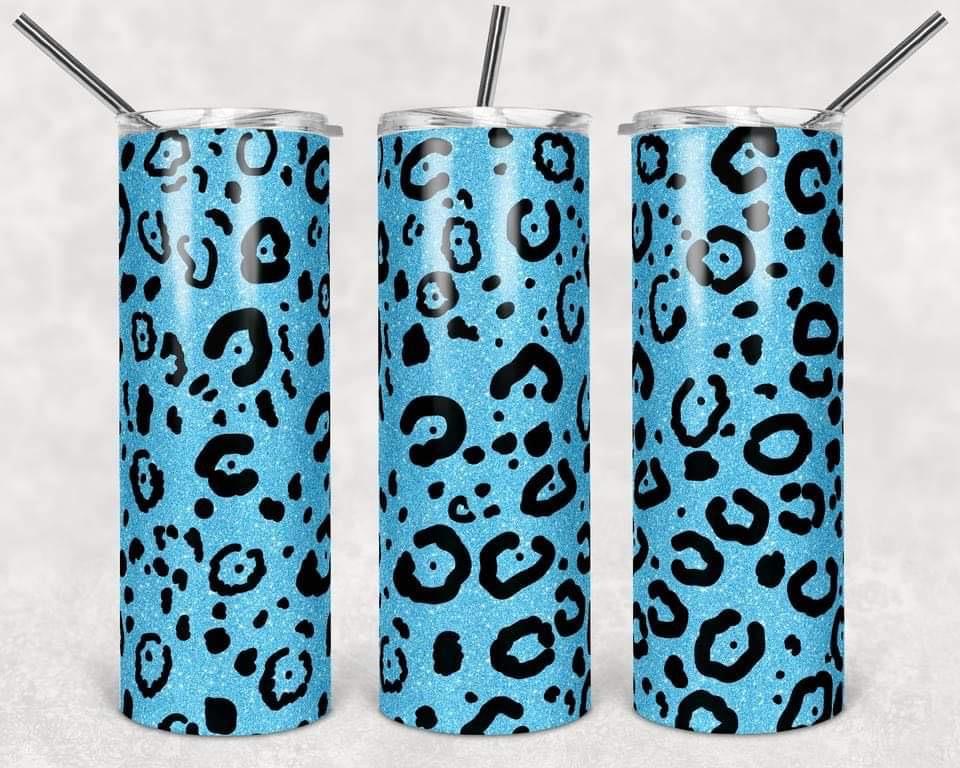 Blue Leopard Print - 20oz or 30oz Skinny Tumblers w/ Lid and Metal Straw