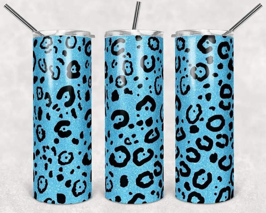 Blue Leopard Print - 20oz or 30oz Skinny Tumblers w/ Lid and Metal Straw