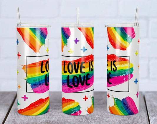 Love is Love Rainbow White - 20oz or 30oz Skinny Tumblers w/ Lid and Metal Straw
