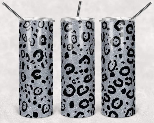 Gray Leopard Print - 20oz or 30oz Skinny Tumblers w/ Lid and Metal Straw