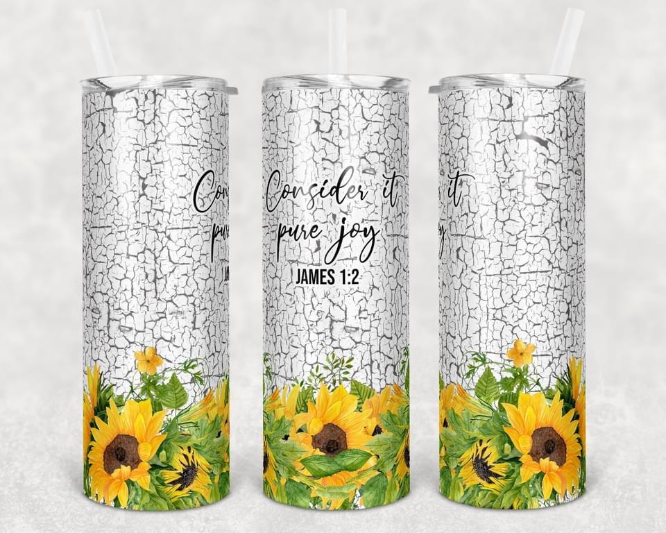 White cracked flowers   -  20oz or 30oz Skinny Tumblers w/ Lid and Metal Straw