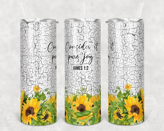 White cracked flowers   -  20oz or 30oz Skinny Tumblers w/ Lid and Metal Straw