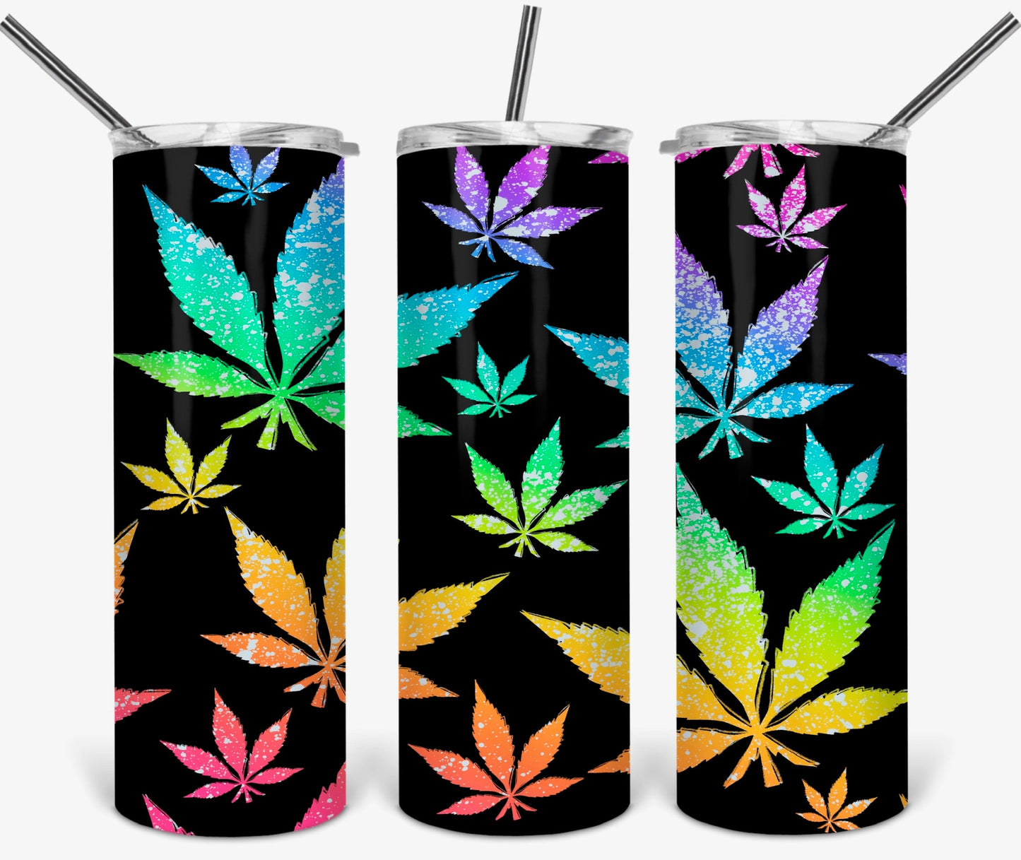 Weed Leafs MJ - 20oz or 30oz Skinny Tumblers w/ Lid and Metal Straw
