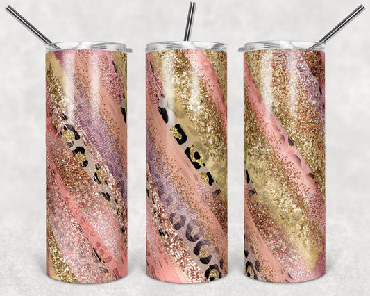 Sparkly Cheetah Print - 20oz or 30oz Skinny Tumblers w/ Lid and Metal Straw
