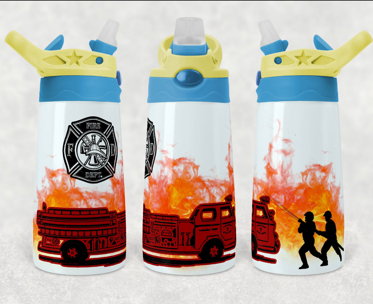 Fireman - 12oz Kids Flip Cup water Bottle Tumbler