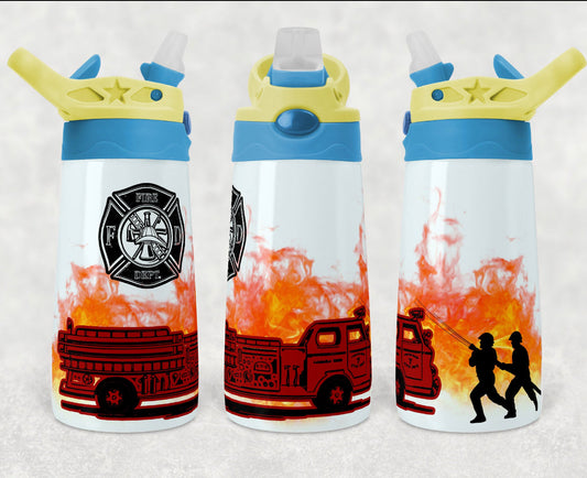 Fireman - 12oz Kids Flip Cup water Bottle Tumbler
