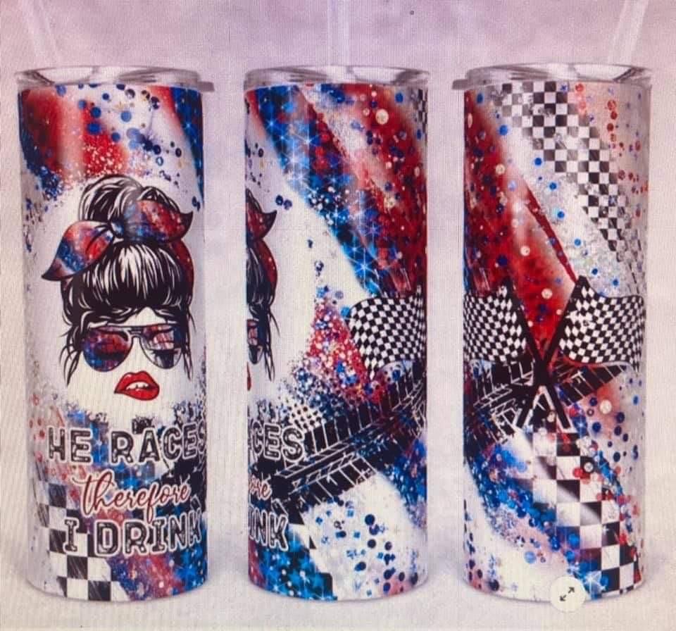 Races America Drink- 20oz or 30oz Skinny Tumblers w/ Lid and Metal Straw