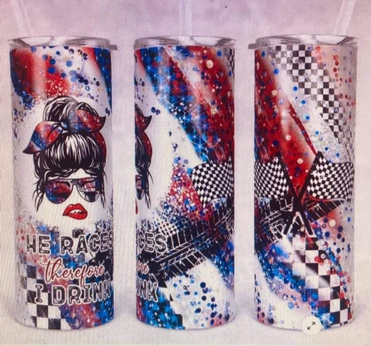 Races America Drink- 20oz or 30oz Skinny Tumblers w/ Lid and Metal Straw