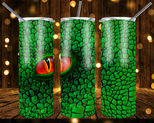 Green Scaled Big Dragon Eye- 20oz or 30oz Skinny Tumblers w/ Lid and Metal Straw