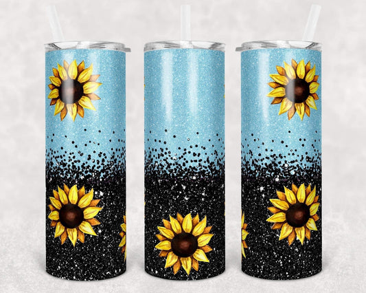 Glitter Sunflower - 20oz or 30oz Skinny Tumblers w/ Lid and Metal Straw