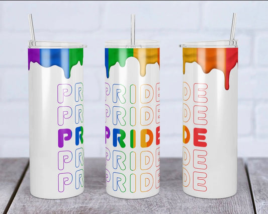 Pride Rainbow Dripping- 20oz or 30oz Skinny Tumblers w/ Lid and Metal Straw