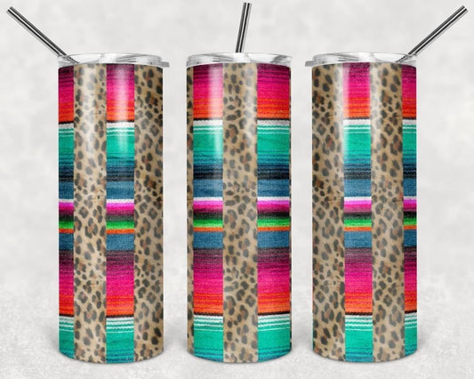 Rainbow Cheetah Stripe- 20oz or 30oz Skinny Tumblers w/ Lid and Metal Straw