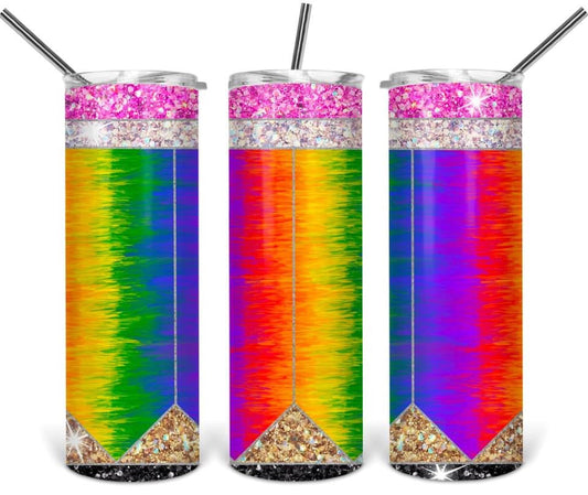 Pencil Rainbow Colors - 20oz or 30oz Skinny Tumblers w/ Lid and Metal Straw