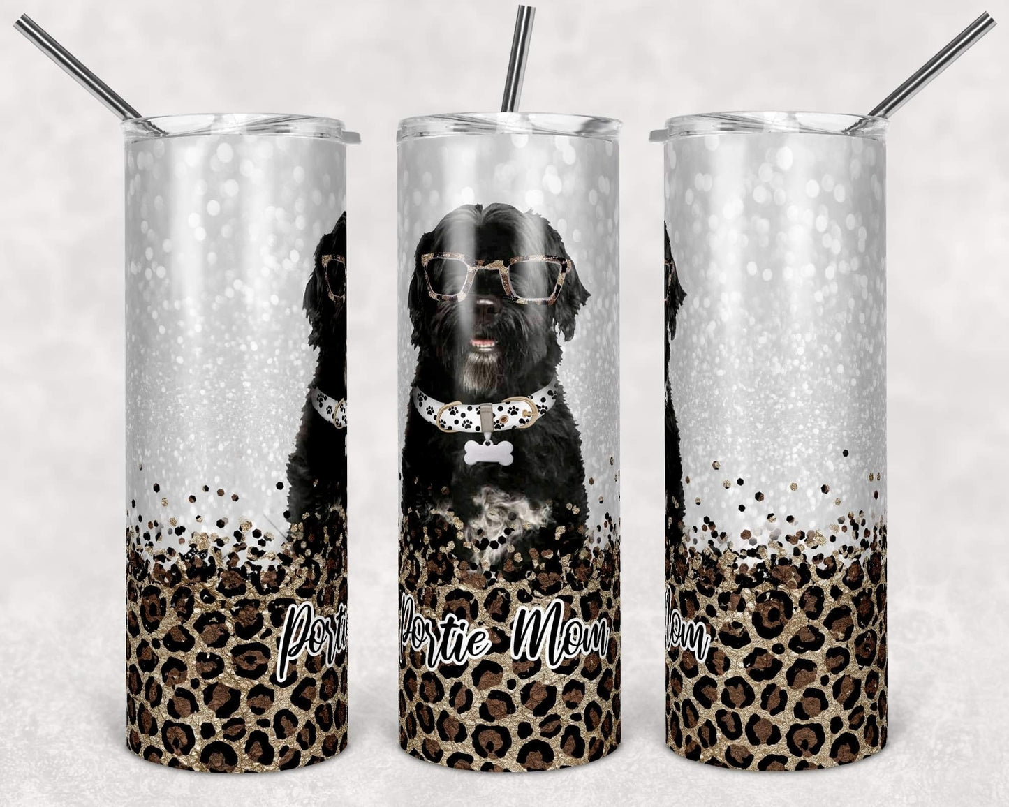 Portie Dog Mom - 20oz or 30oz Skinny Tumblers w/ Lid and Metal Straw