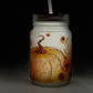 Frosted Mason Jar with lid and straw - Pumpkin Fall