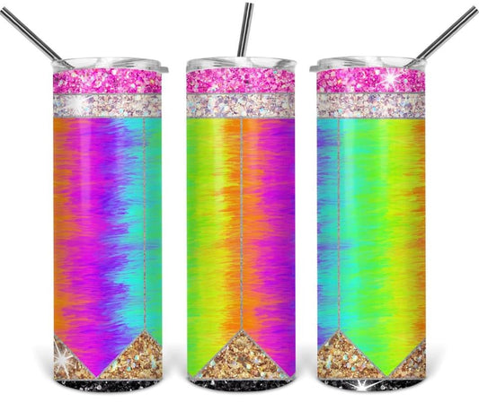 Pencil Rainbow Colors - 20oz or 30oz Skinny Tumblers w/ Lid and Metal Straw