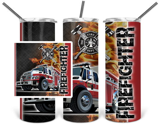 Fire Fighter - 20oz or 30oz Skinny Tumblers w/ Lid and Metal Straw
