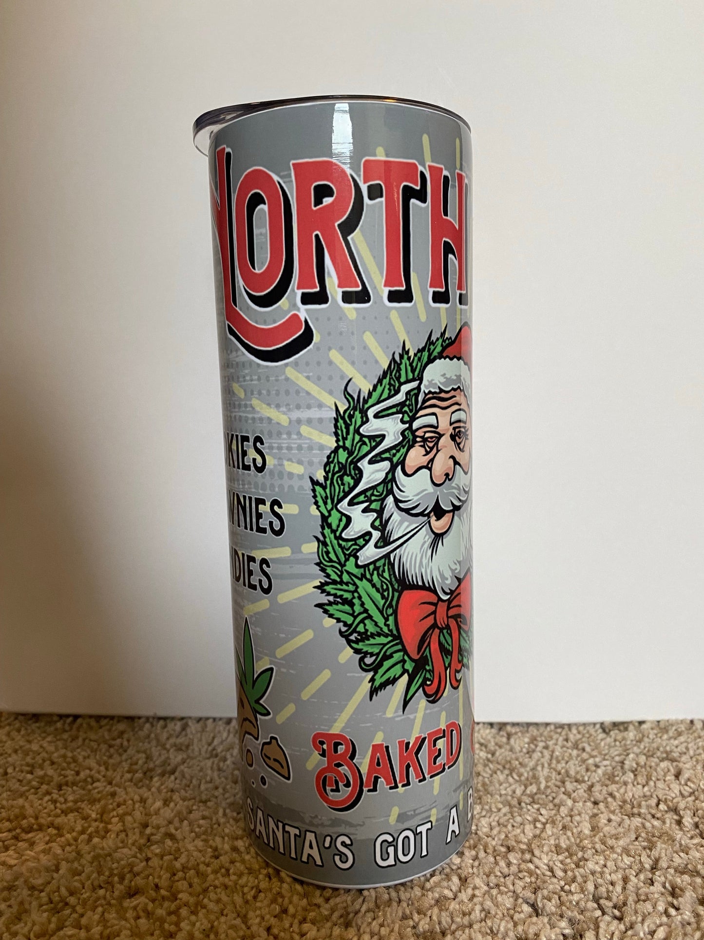 North Pole Baked Goods - 20 oz Skinny Tumblers w/ Lid and Metal Straw