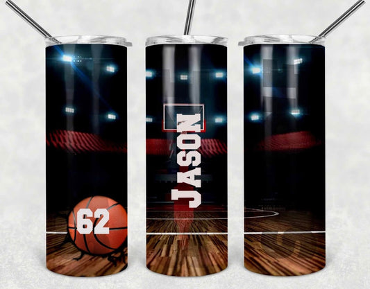 Court Name Basketball - 20oz or 30oz Skinny Tumblers w/ Lid and Metal Straw