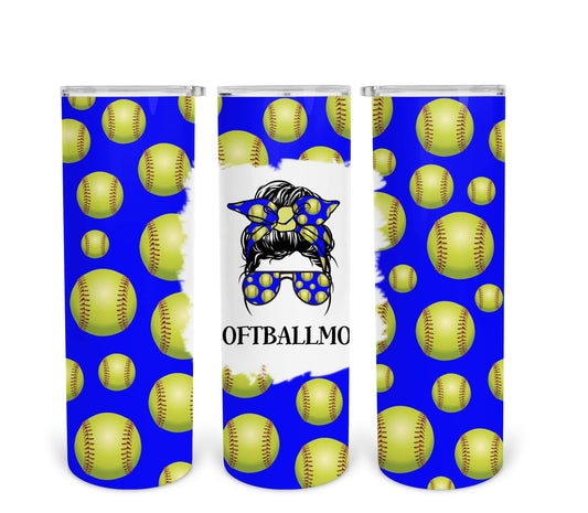 Softball Mom - 20oz or 30oz Skinny Tumblers w/ Lid and Metal Straw