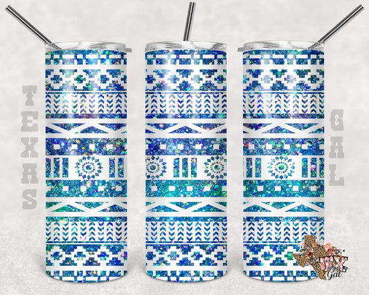 Blue/Purple Aztec - 20oz or 30oz Skinny Tumblers w/ Lid and Metal Straw