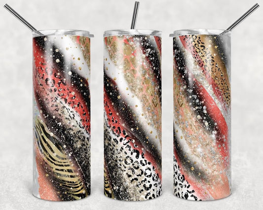 Glitter Cheetah Stripe Effect- 20oz or 30oz Skinny Tumblers w/ Lid and Metal Straw