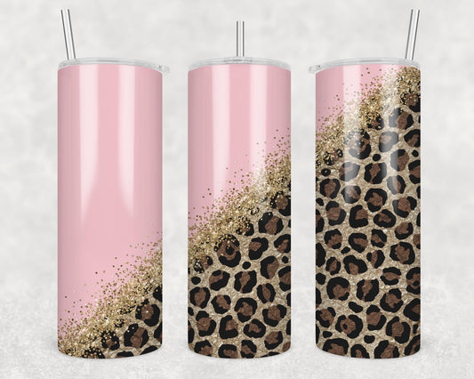 Pink gold Cheetah- 20 oz or 30oz Skinny Tumblers w/ Lid and Metal Straw