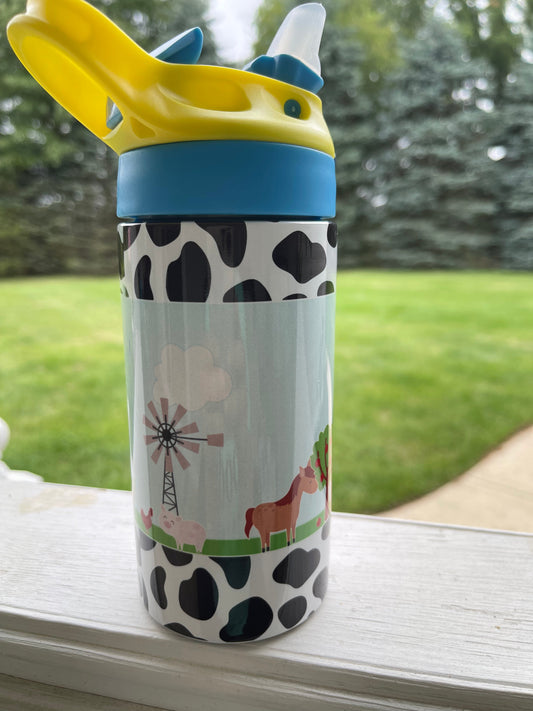 Farm House with Farm Animals -Kids Flip Top Tumbler