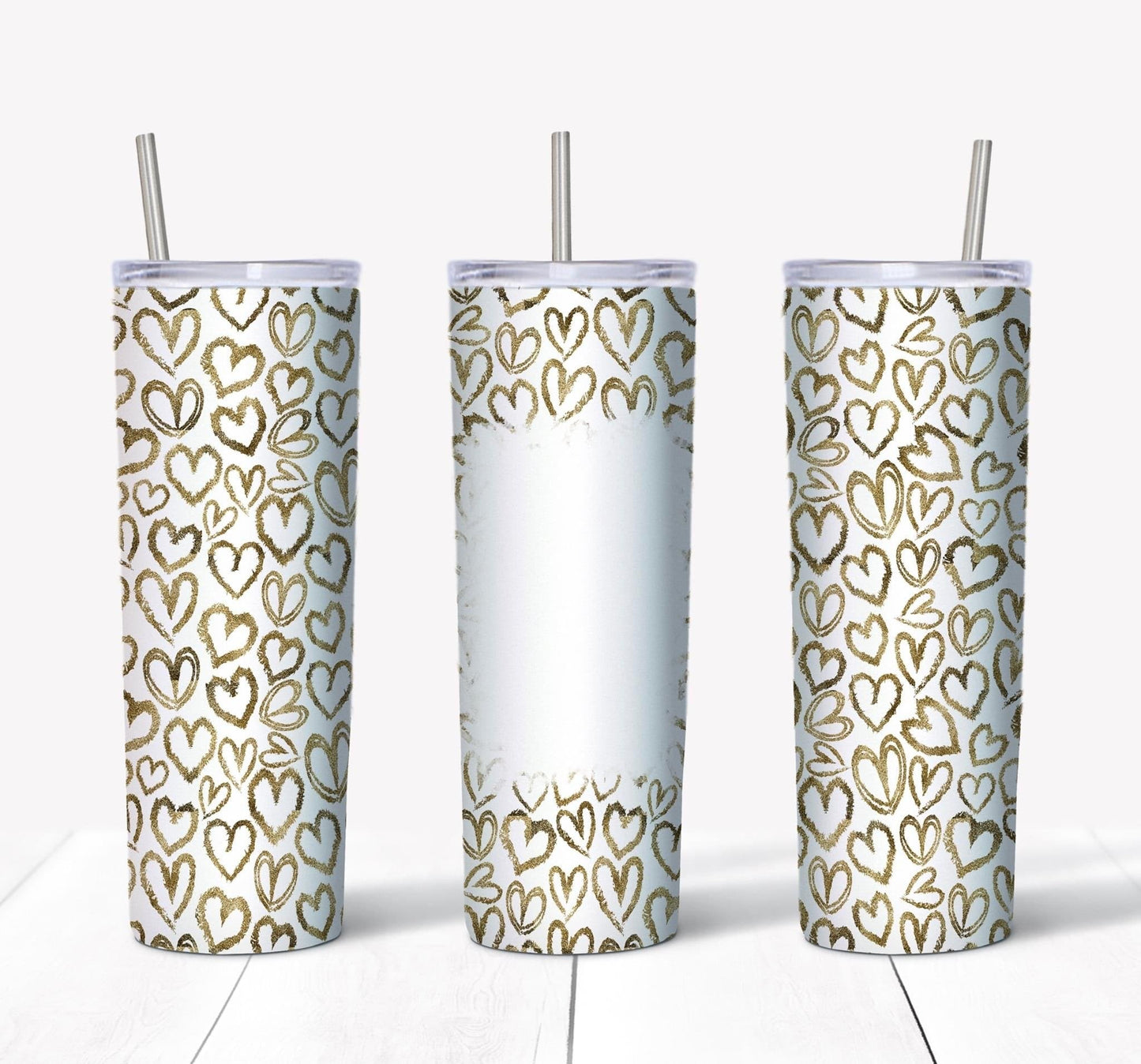 Olive Green Hearts- 20oz or 30oz Skinny Tumblers w/ Lid and Metal Straw