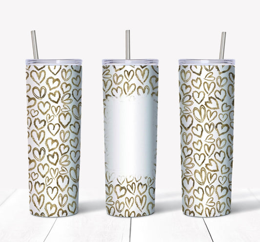 Olive Green Hearts- 20oz or 30oz Skinny Tumblers w/ Lid and Metal Straw