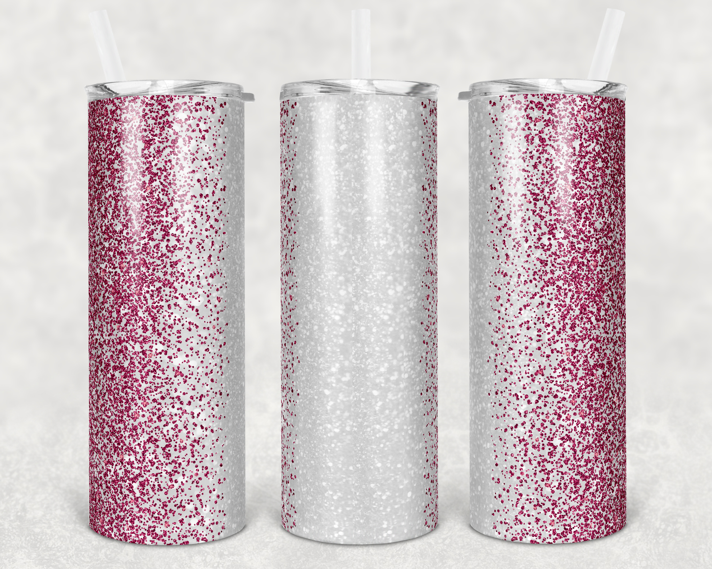 Pink Glitter Vertical - 20oz or 30oz Skinny Tumblers w/ Lid and Metal Straw