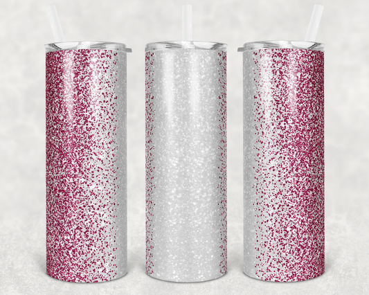Pink Glitter Vertical - 20oz or 30oz Skinny Tumblers w/ Lid and Metal Straw