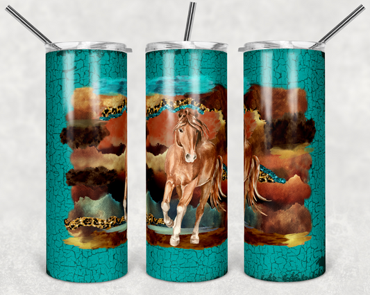 Western Horse Running - 20 oz or 30oz Skinny Tumblers w/ Lid and Metal Straw