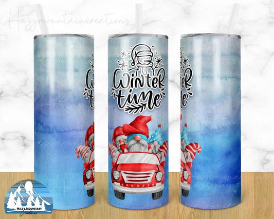 Winter Time Red Truck- 20oz or 30oz Skinny Tumblers w/ Lid and Metal Straw