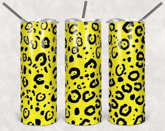 Yellow Leopard Print - 20oz or 30oz Skinny Tumblers w/ Lid and Metal Straw