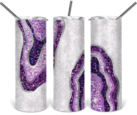 Purple Geode Glitter Rock - 20oz or 30oz Skinny Tumblers w/ Lid and Metal Straw