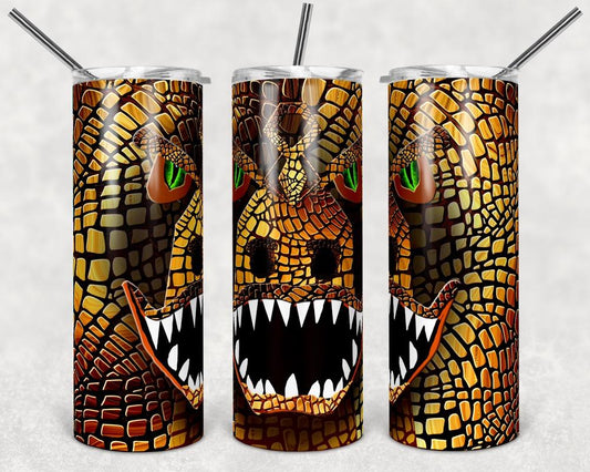 Yellow & Green Dinosaur - 20 oz or 30oz Skinny Tumblers w/ Lid and Metal Straw
