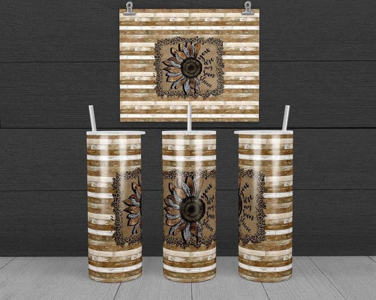 Sunflower with words - 20 oz or 30oz Skinny Tumblers w/ Lid and Metal Straw