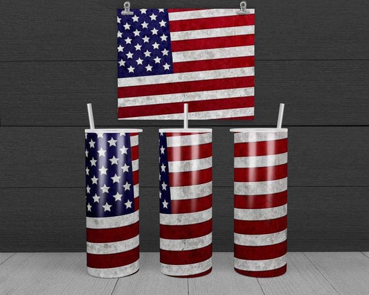 American flag - 20 oz or 30oz Skinny Tumblers w/ Lid and Metal Straw