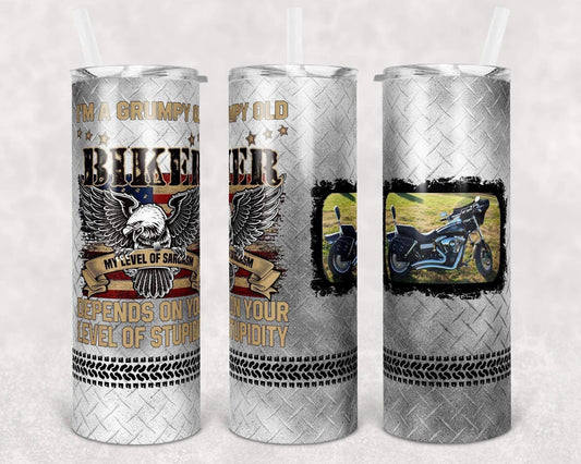 Biker Picture - 20oz or 30oz Skinny Tumblers w/ Lid and Metal Straw