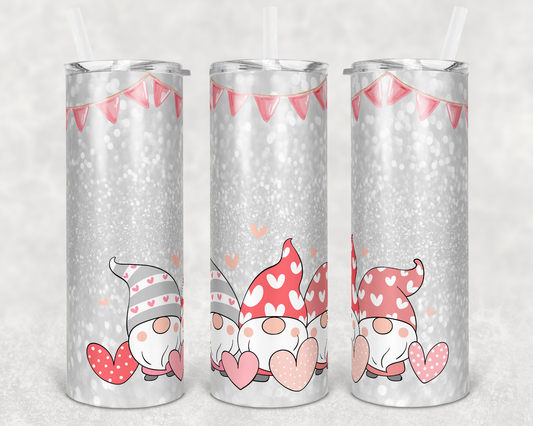 Pink 3 sitting Gnome- 20 oz or 30oz Skinny Tumblers w/ Lid and Metal Straw