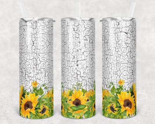 White cracked flowers   -  20oz or 30oz Skinny Tumblers w/ Lid and Metal Straw