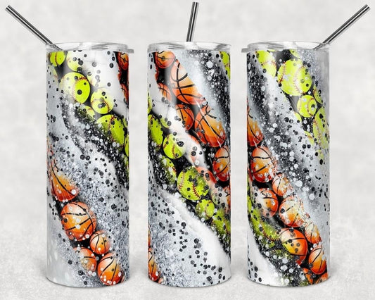 All Sports Glitter - 20 or 30oz Skinny Tumblers w/ Lid and Metal Straw