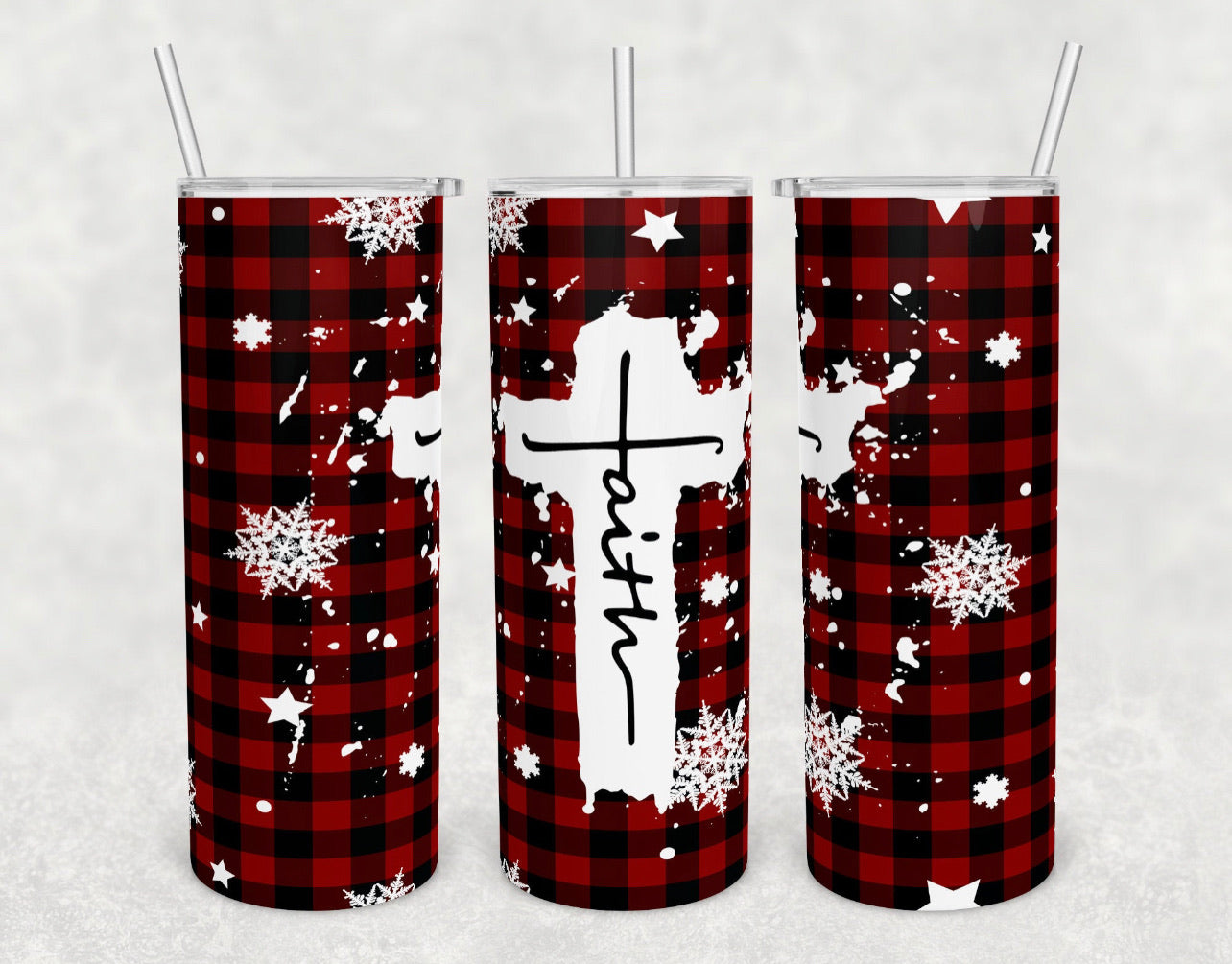 Faith Christmas Pattern - 20oz or 30oz Skinny Tumblers w/ Lid and Metal Straw