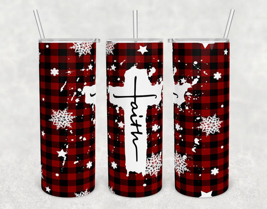 Faith Christmas Pattern - 20oz or 30oz Skinny Tumblers w/ Lid and Metal Straw