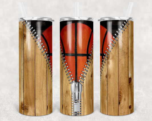 Unzipped Basketball - 20oz or 30oz Skinny Tumblers w/ Lid and Metal Straw