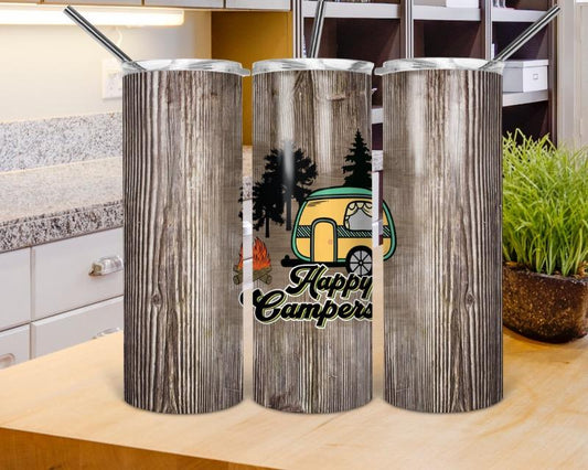 Happy Campers - 20oz or 30oz Skinny Tumblers w/ Lid and Metal Straw