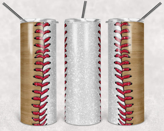 Wooden Baseball Stitch- 20oz or 30oz Skinny Tumblers w/ Lid and Metal Straw