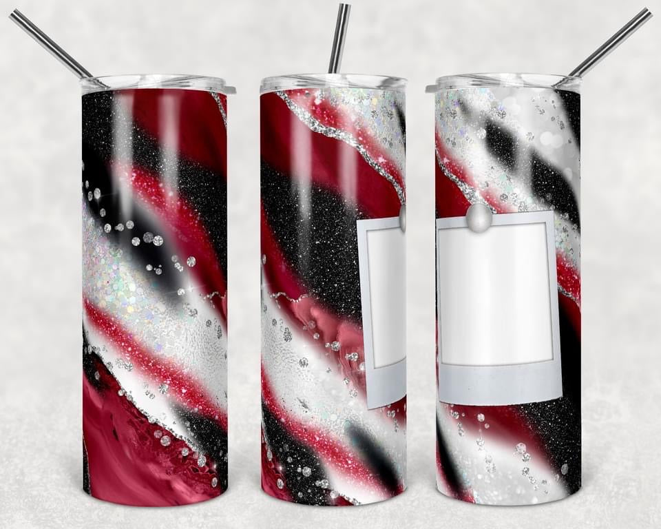 Red Glitter Picture - 20 or 30oz Skinny Tumblers w/ Lid and Metal Straw