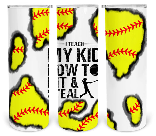 Patch Softball- 20oz or 30oz Skinny Tumblers w/ Lid and Metal Straw